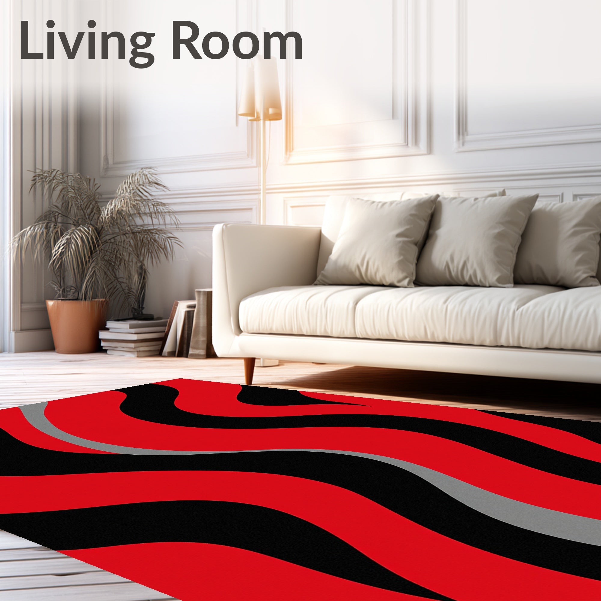 Bold Red Black Wave Pattern Rug