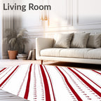 Red White Diagonal Stripe Floral Rug