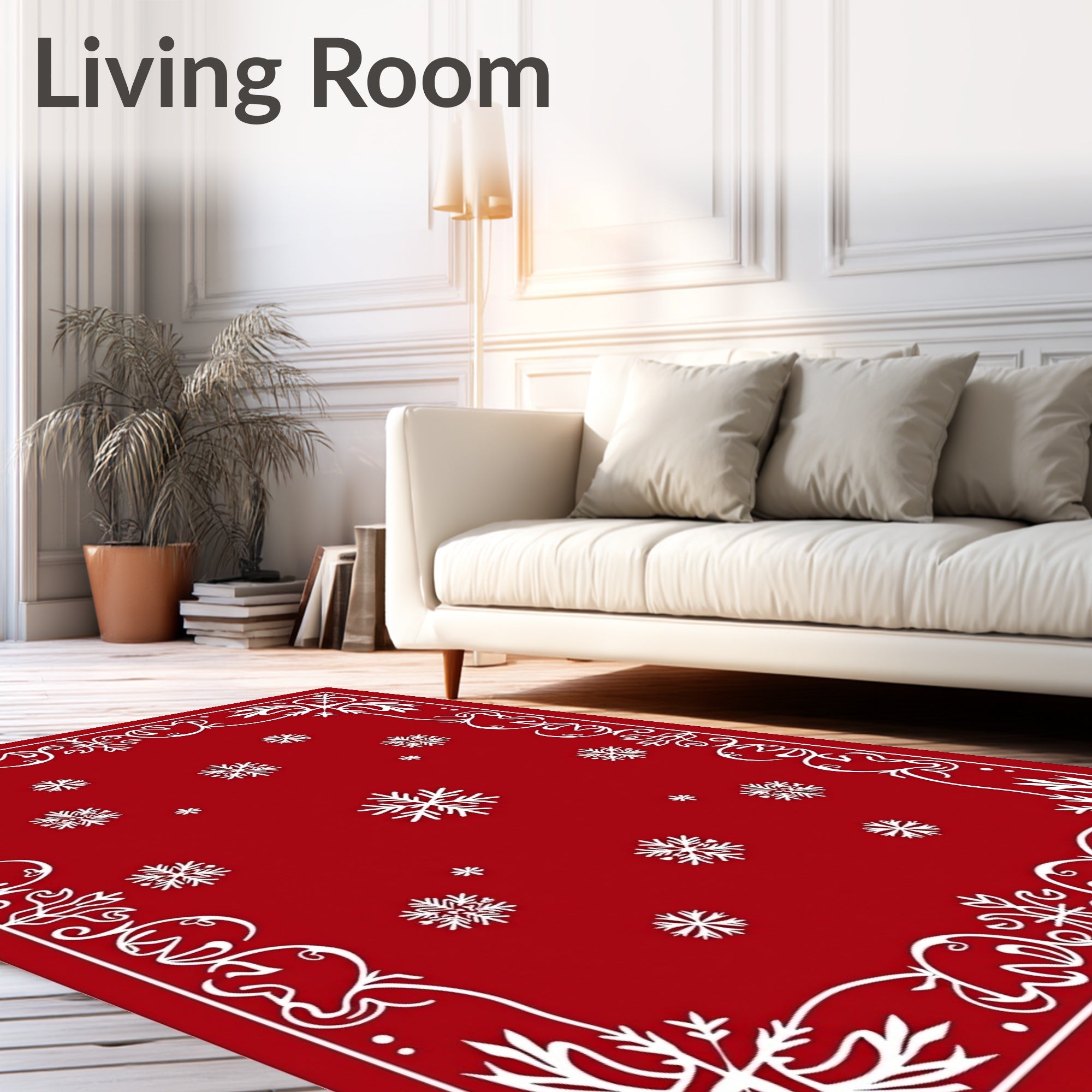 Red Snowflake Festive Border Design Rug