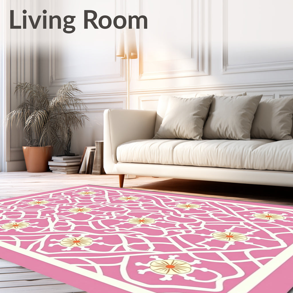 Pink Floral Lattice Pattern Rug