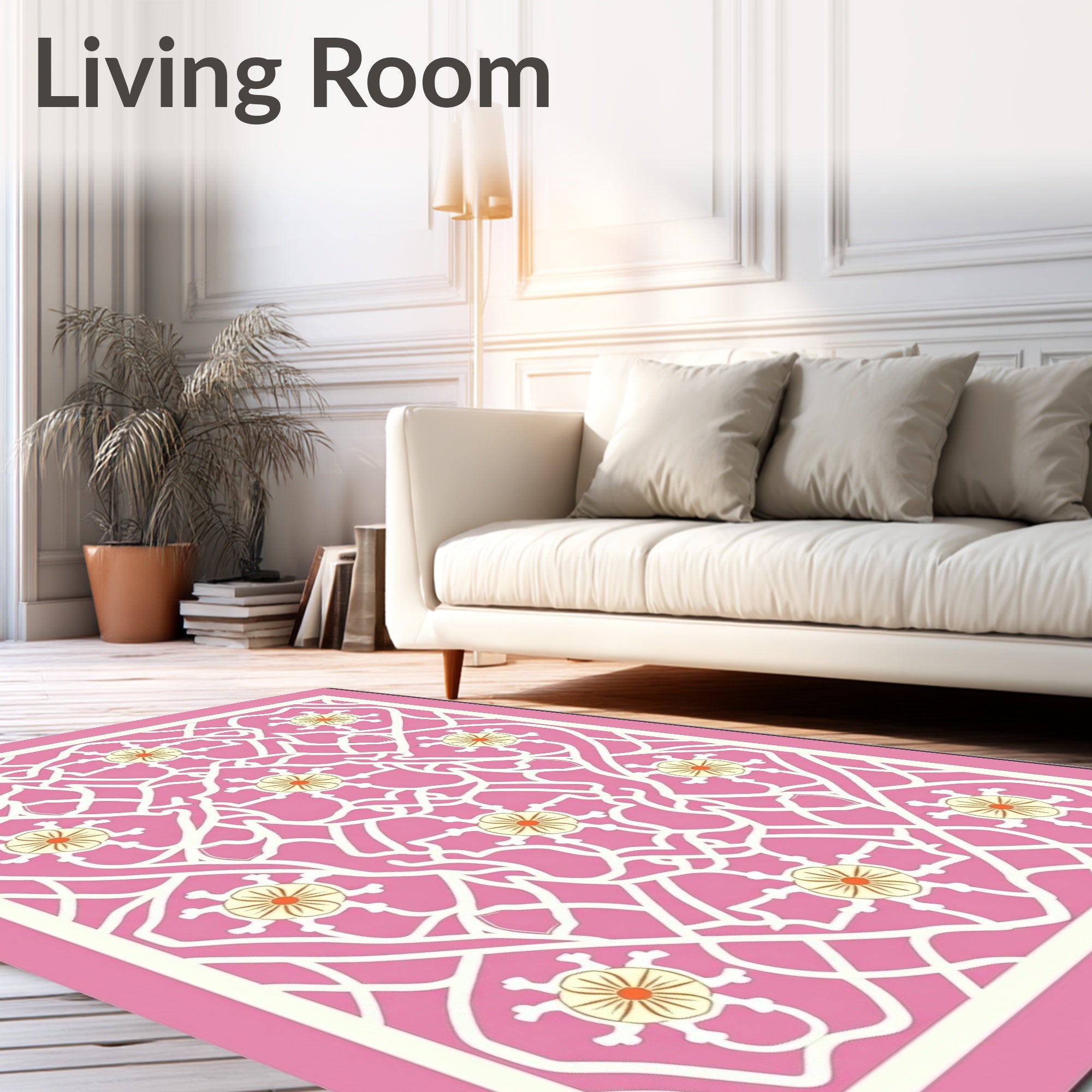 Pink Floral Lattice Pattern Rug