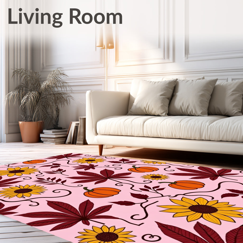 Autumn Leaves and Sunflowers Pattern Rug