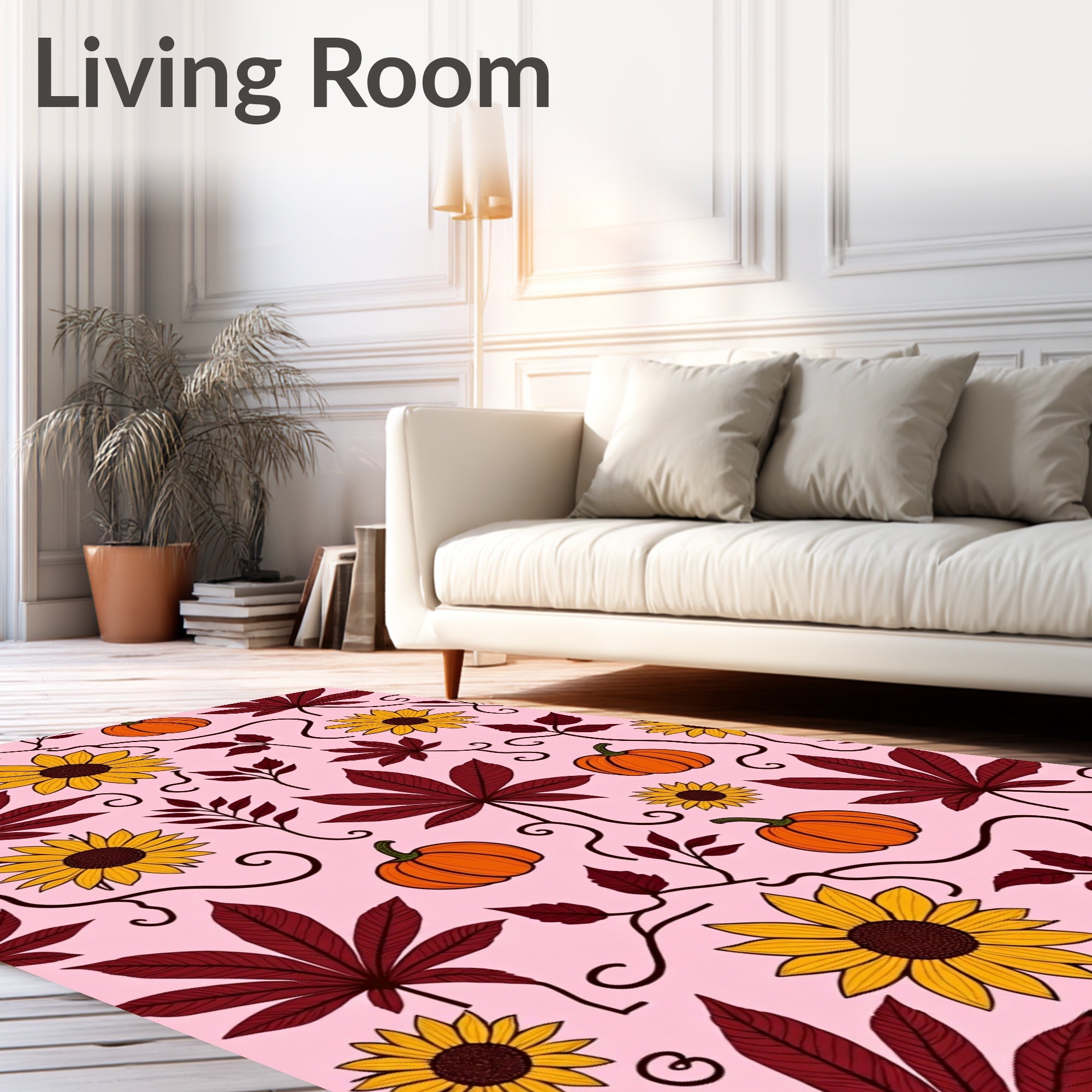 Autumn Leaves and Sunflowers Pattern Rug
