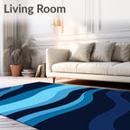 Deep Blue Wavy Stripes Pattern Rug