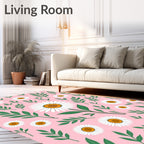Pink Daisy Pattern With Green Foliage Rug