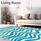 Blue Wave Patterned Abstract Design Rug