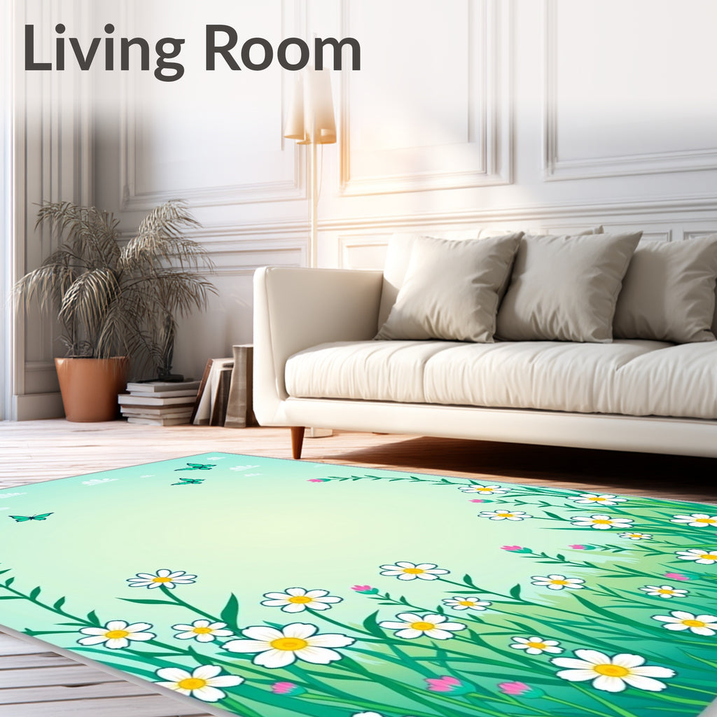 Spring Meadow Floral Butterfly Design Rug
