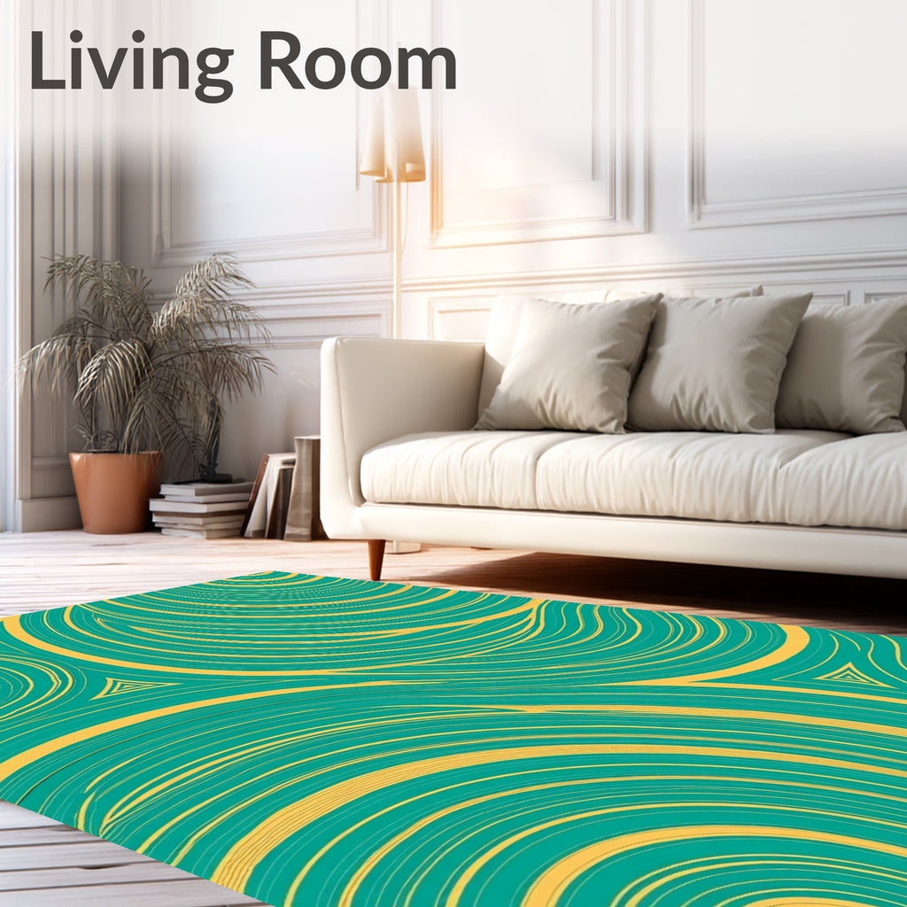 Abstract Teal Gold Swirl Pattern Rug