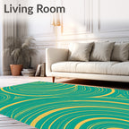 Abstract Teal Gold Swirl Pattern Rug