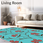 Red Floral Vine Pattern Print Rug