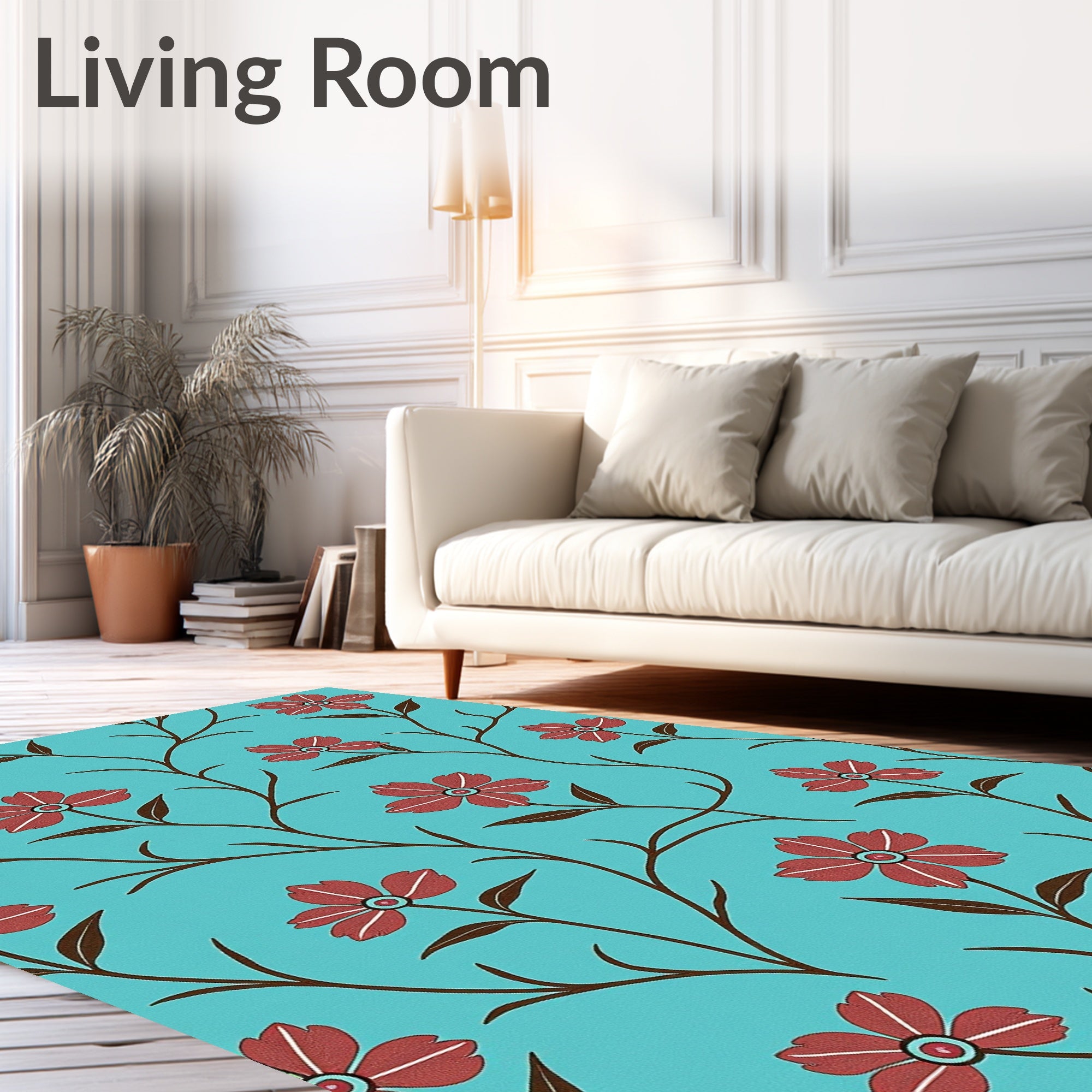 Red Floral Vine Pattern Print Rug