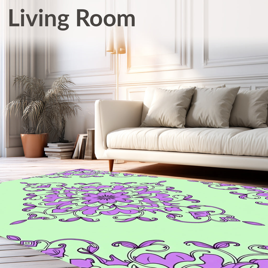 Light Green Lilac Mandala Pattern Rug