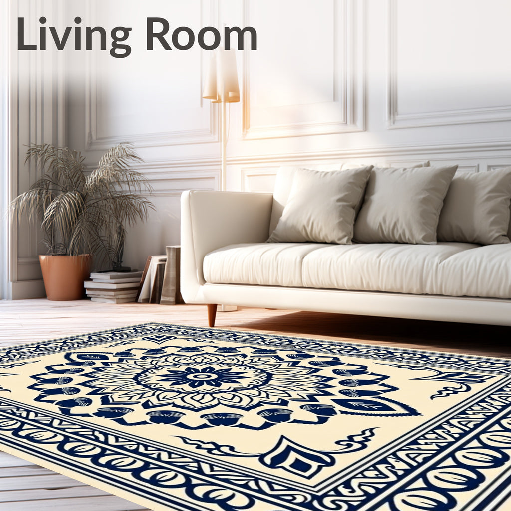 Traditional Mandala Floral Border Design Rug