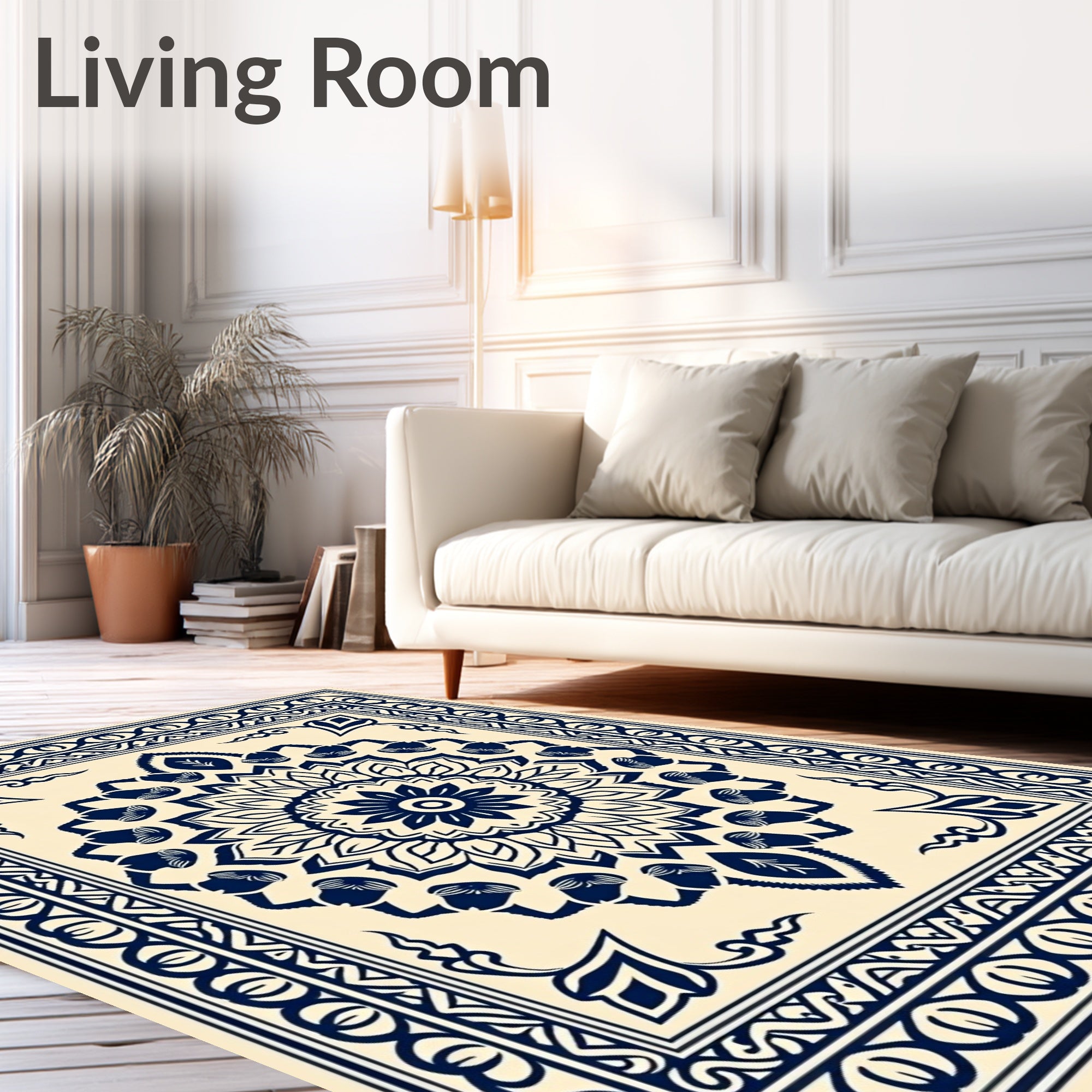 Traditional Mandala Floral Border Design Rug