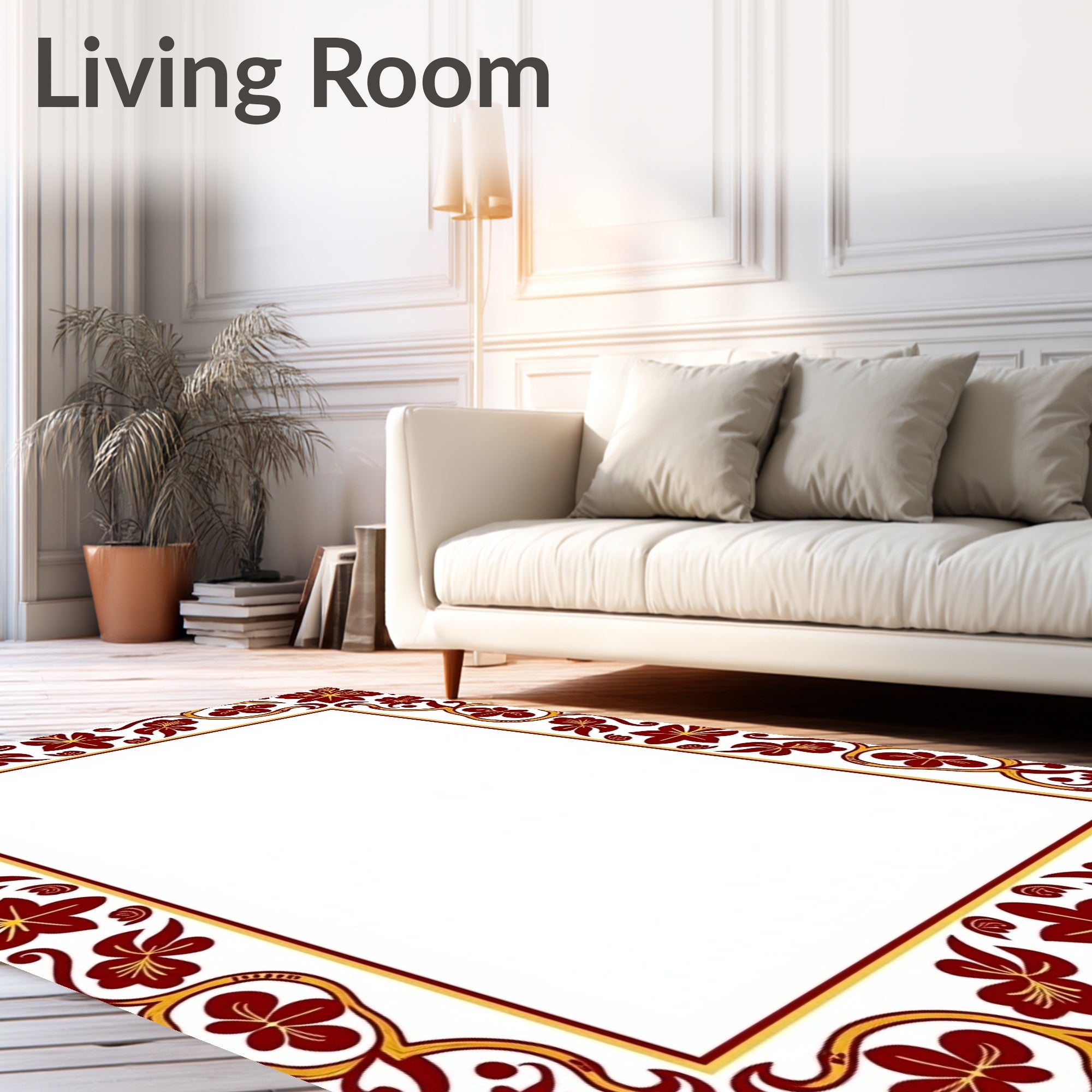 Rich Red Gold Floral Vine Rug