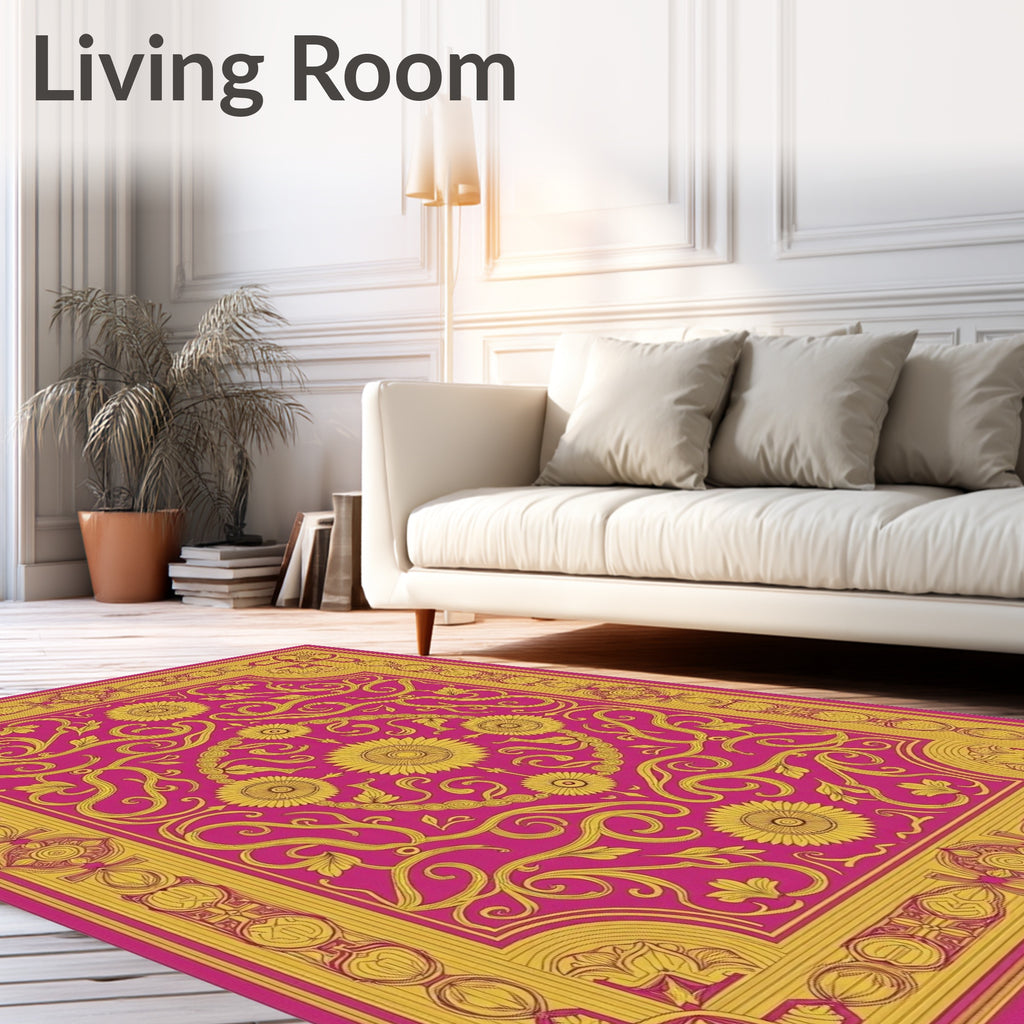 Golden Floral Vine Decorative Rug