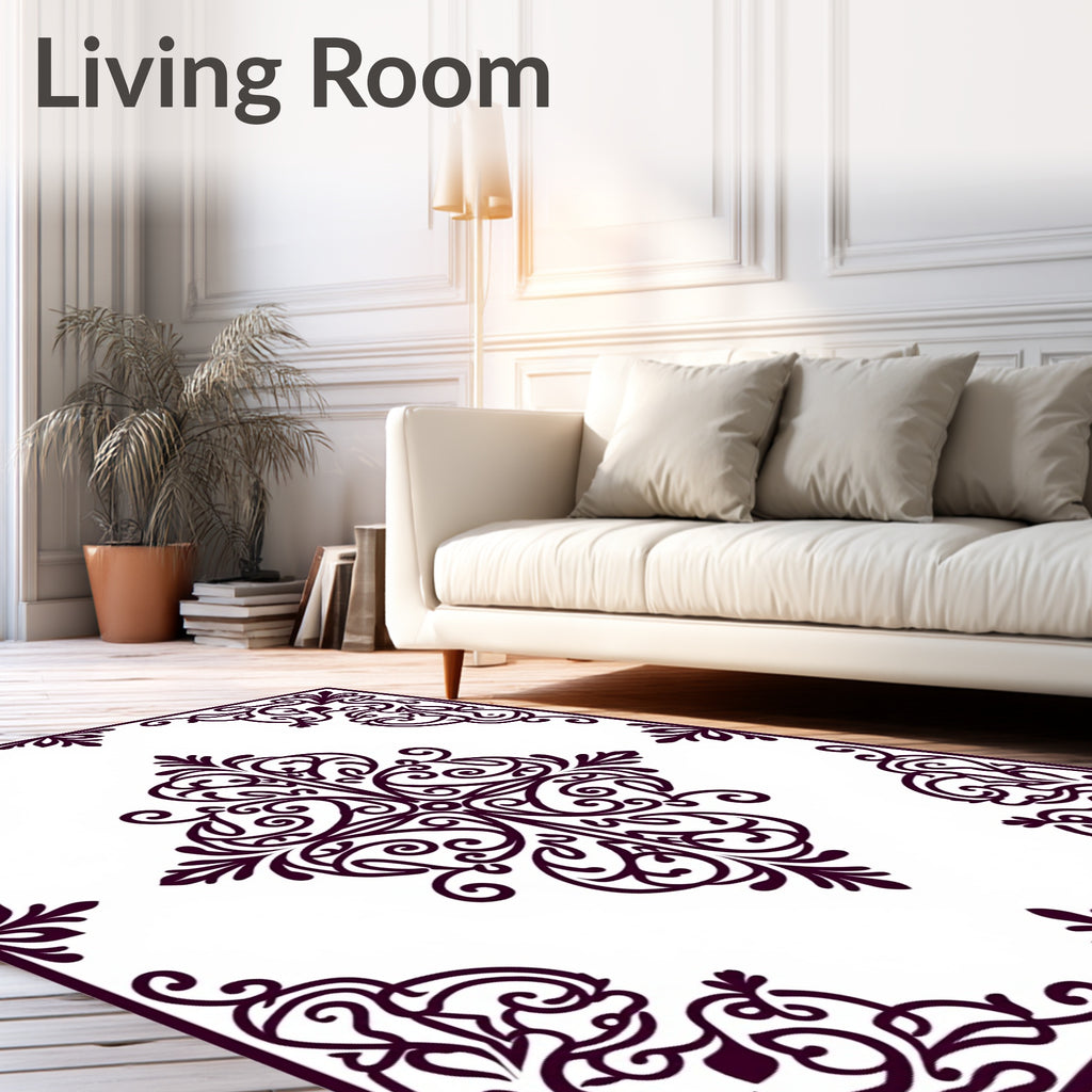 Ornate Corner Scrollwork Pattern Rug