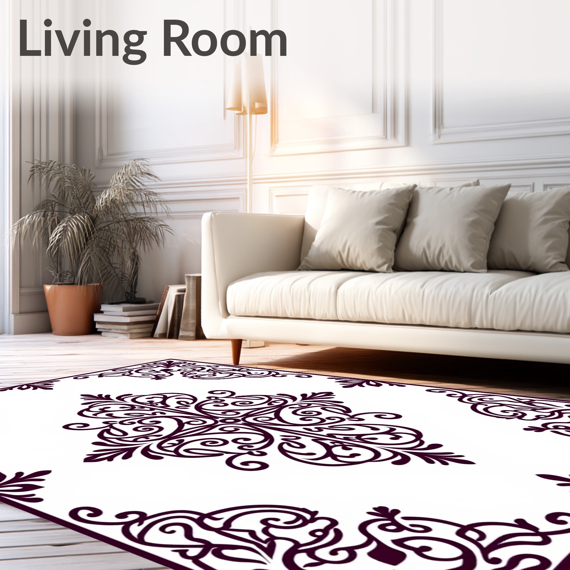 Ornate Corner Scrollwork Pattern Rug