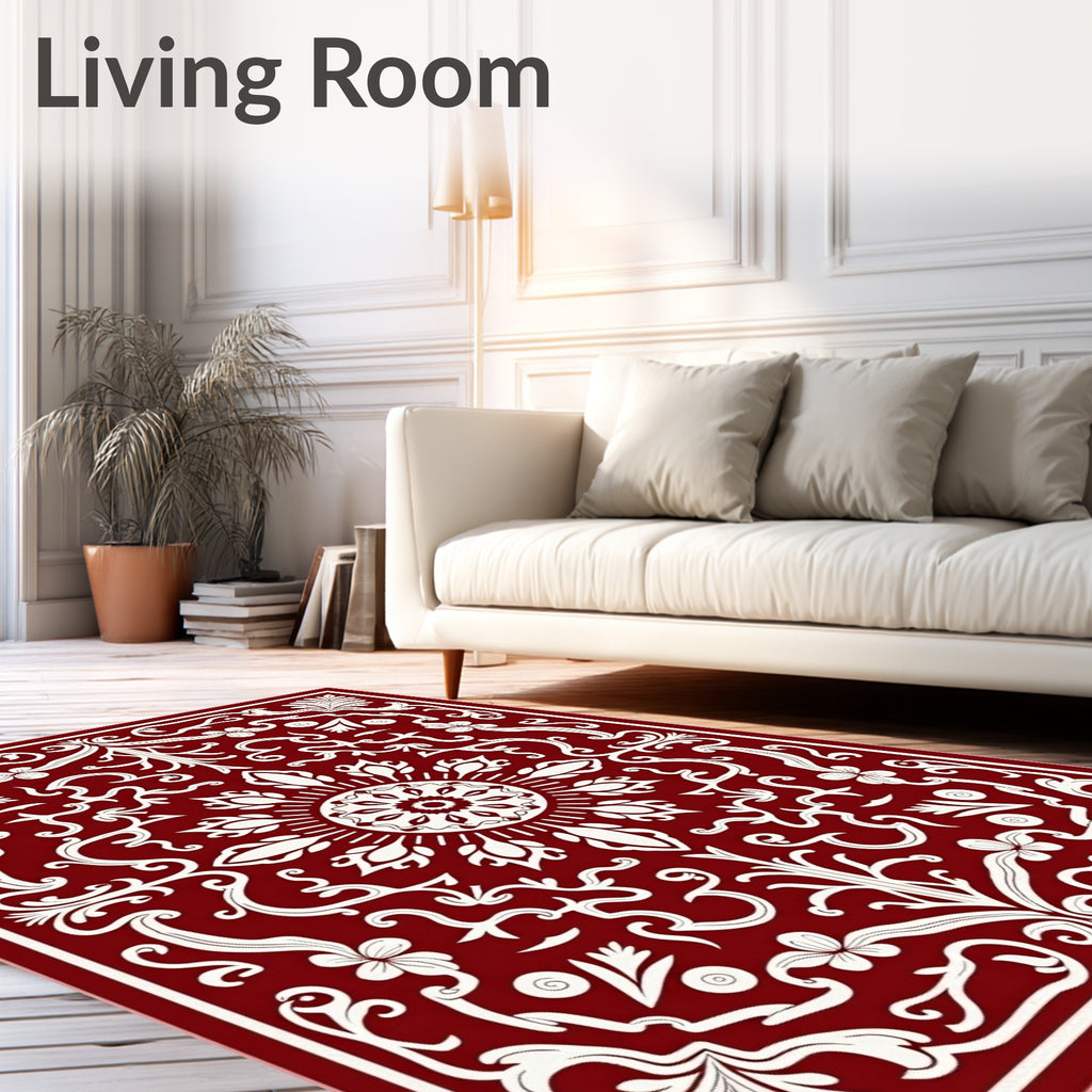 Detailed Floral Medallion Vine Pattern Rug