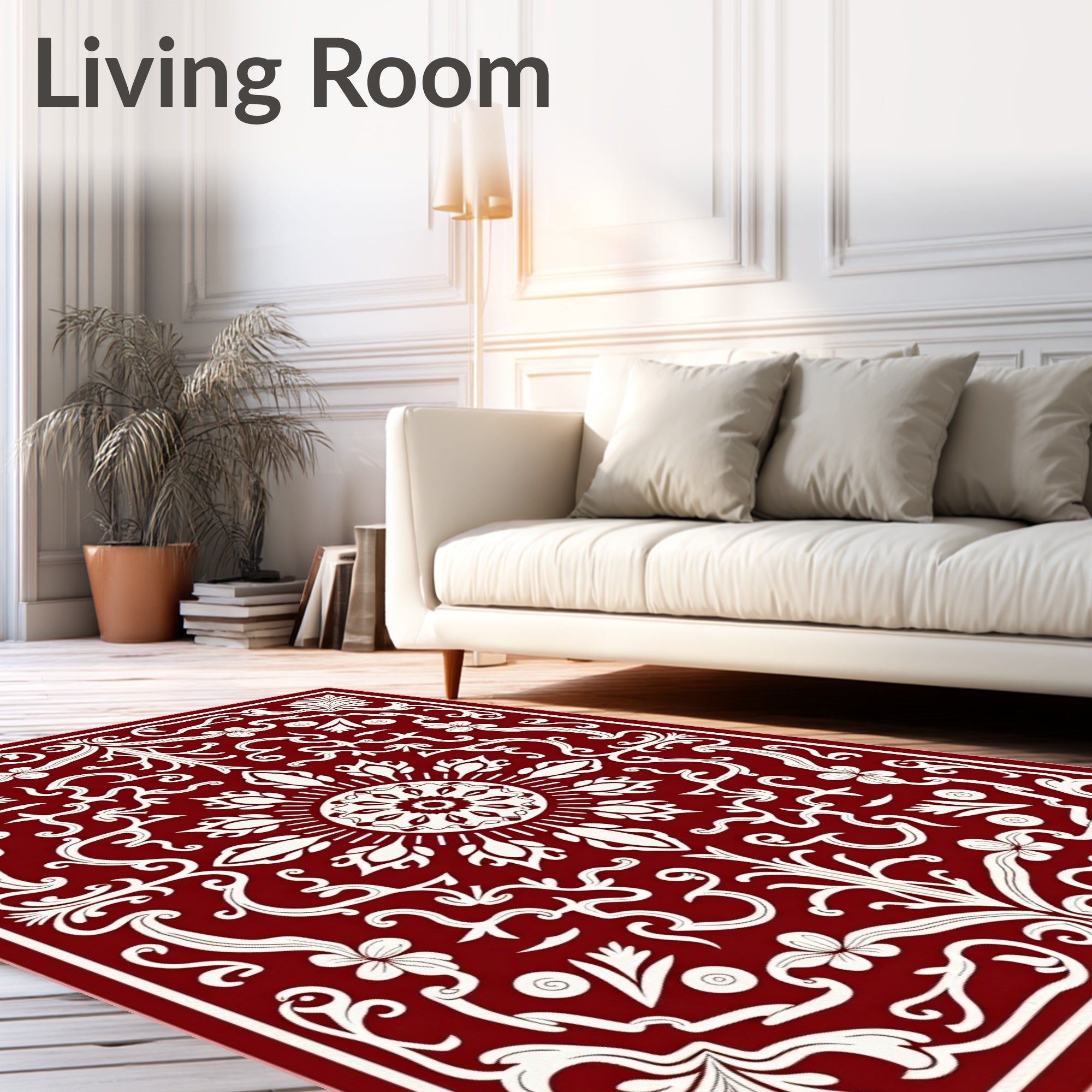 Detailed Floral Medallion Vine Pattern Rug