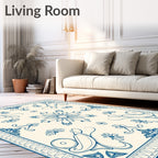 Classic Blue Cream Floral Scroll Rug