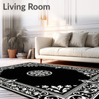 Ornate Floral Border Geometric Design Rug