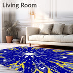 Radiant Sunburst Pattern Blue Yellow Rug