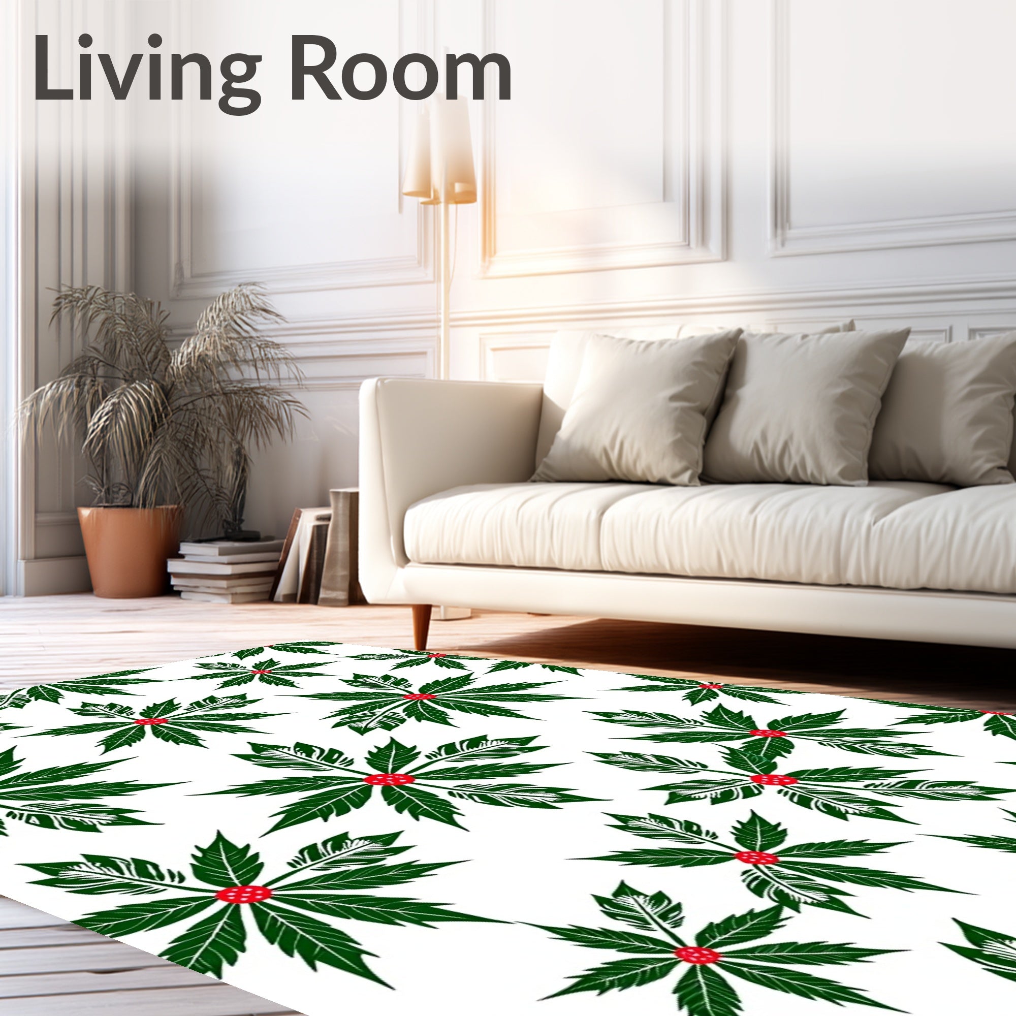 Green Red Poinsettia Leaf Star Rug