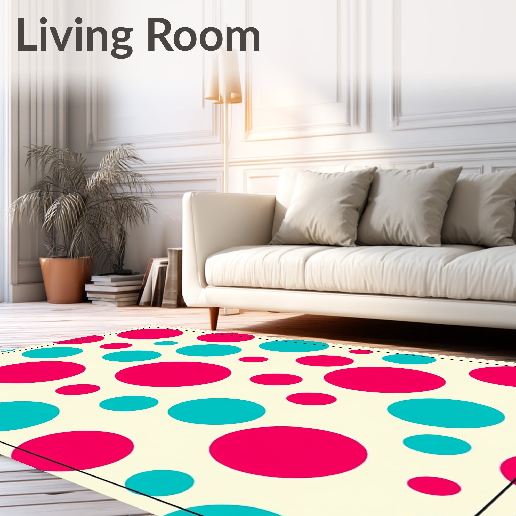 Playful Pink Teal Polka Dot Pattern Rug
