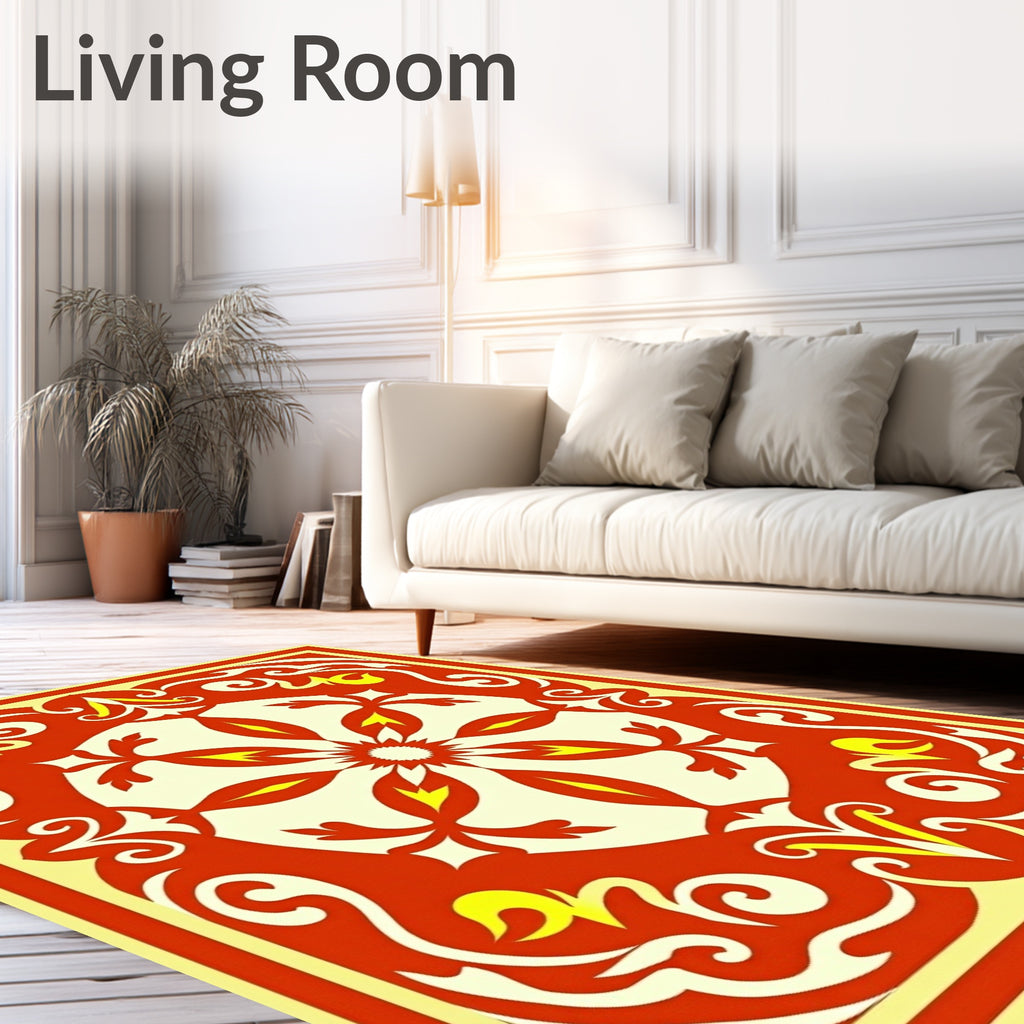 Radiant Red Yellow Medallion Motif Rug