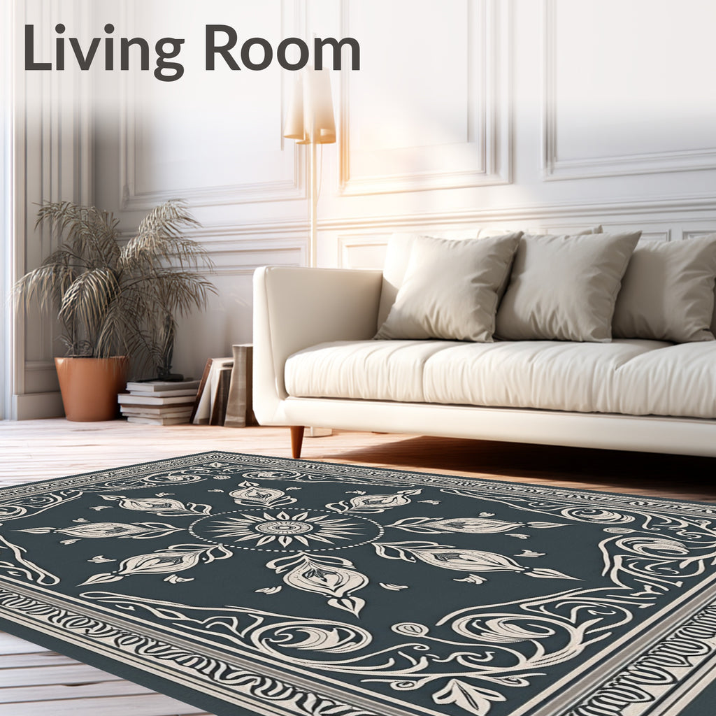Elegant Cream Floral Medallion Rug