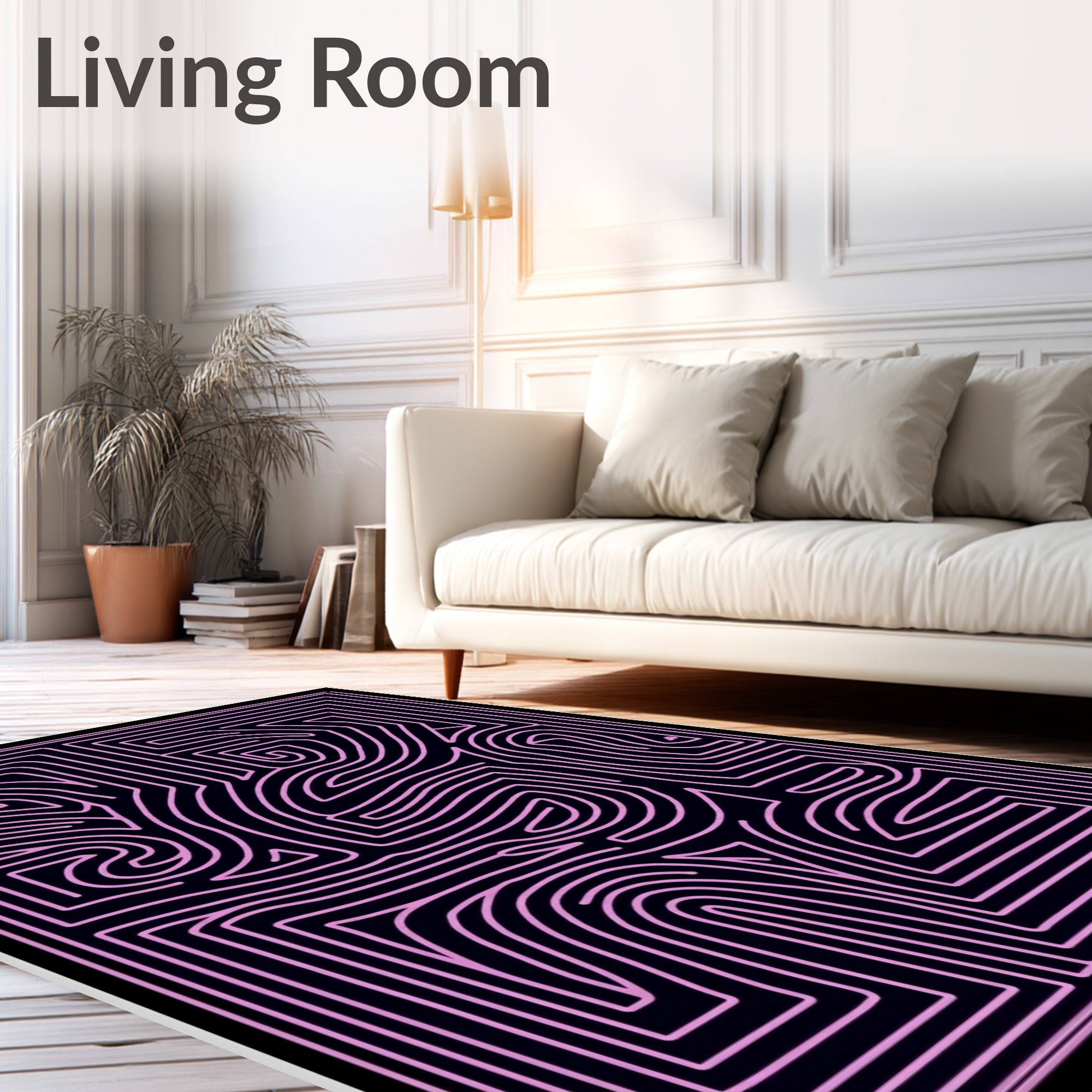 Abstract Pink Maze Pattern Rug
