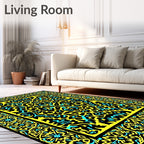 Bold Black Yellow Turquoise Floral Rug