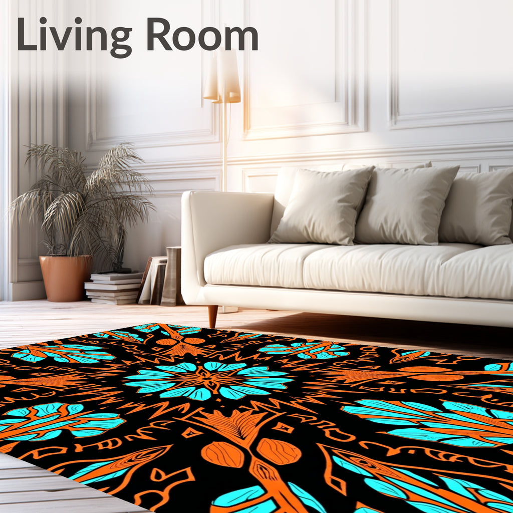 Bold Orange Aqua Mandala Pattern Rug