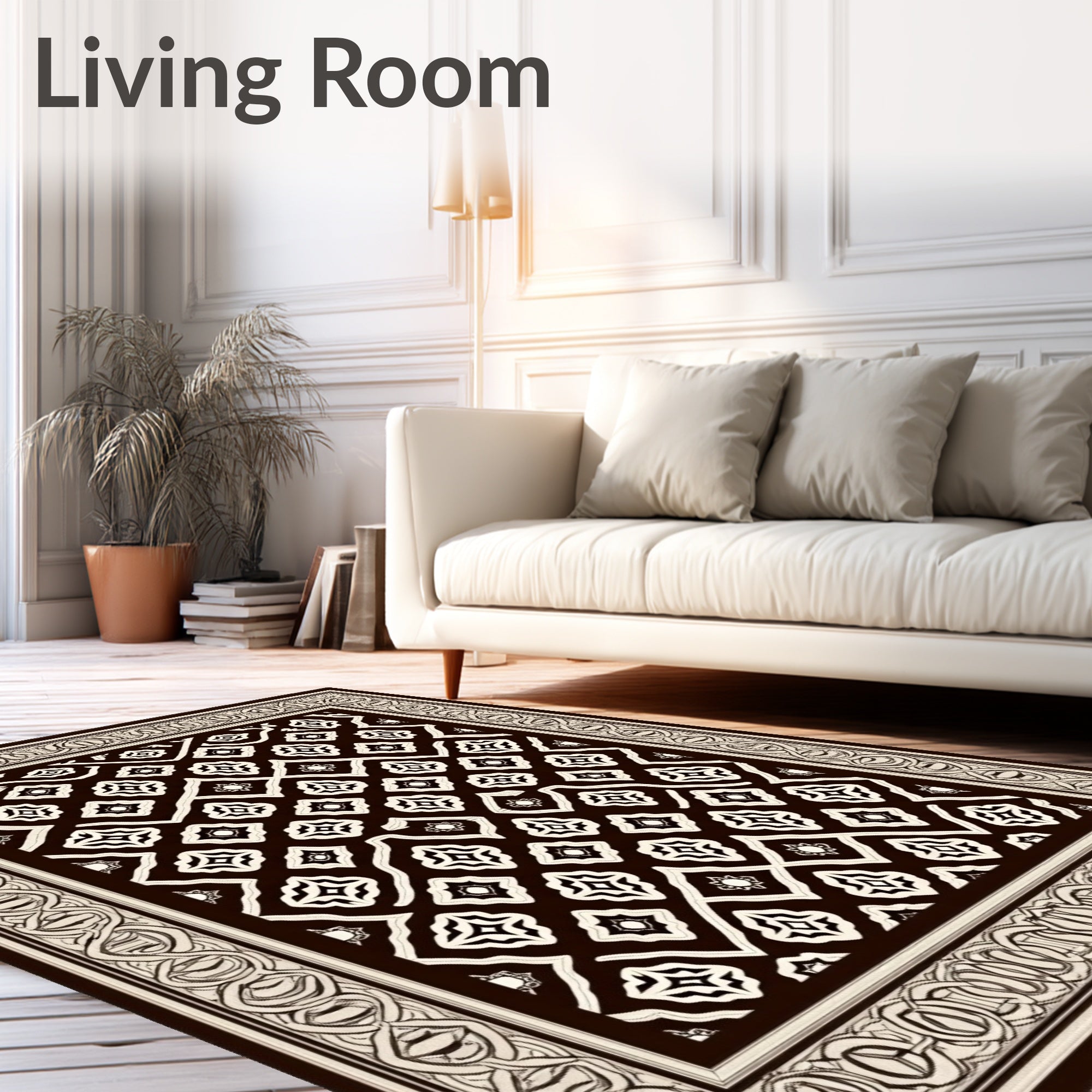 Classic Damask Patterned Contrasting Rug