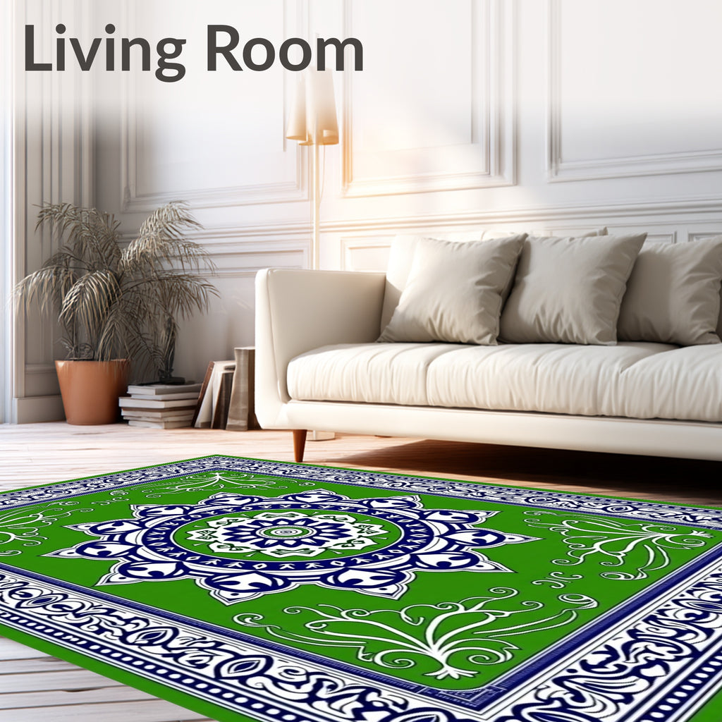 Green Mandala Floral Pattern Rug