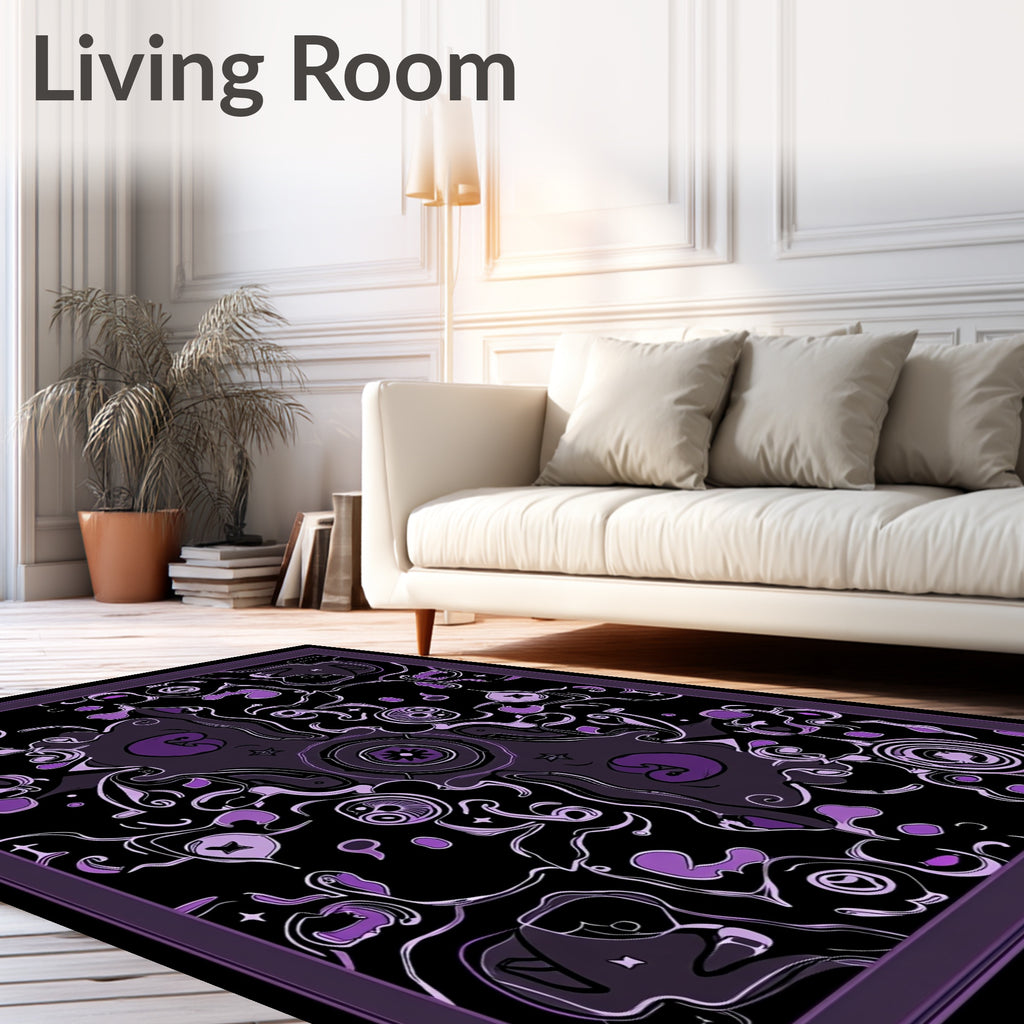 Whimsical Purple Abstract Swirl Pattern Rug