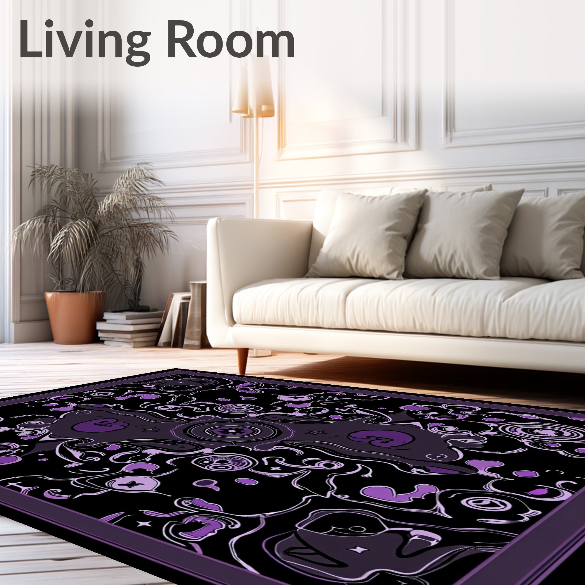 Whimsical Purple Abstract Swirl Pattern Rug