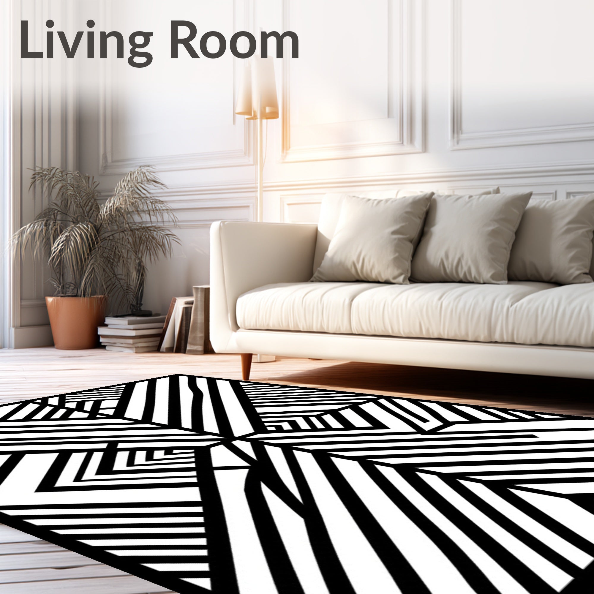 Bold Black White Geometric Lines Rug
