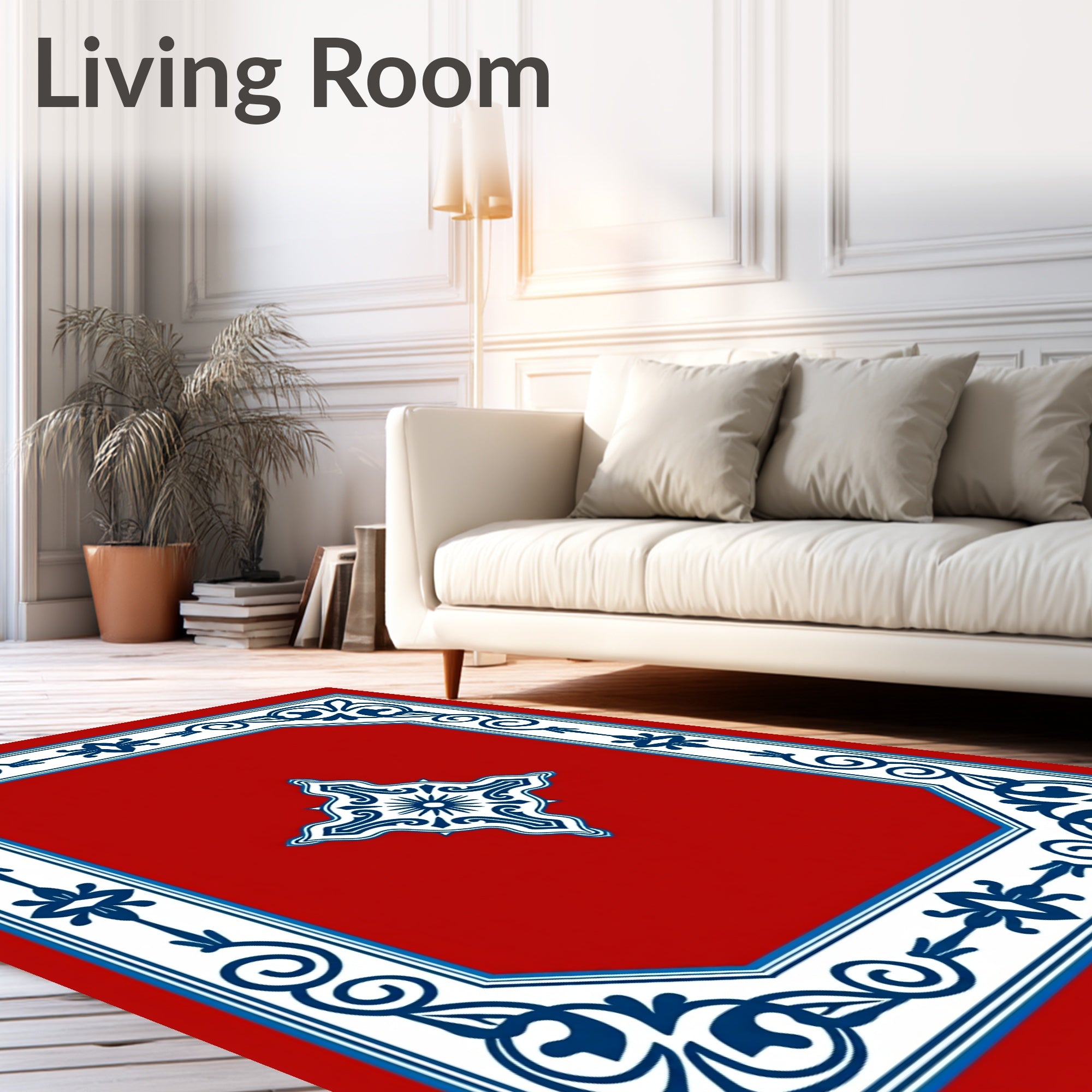 Red Indigo Floral Intricate Border Rug