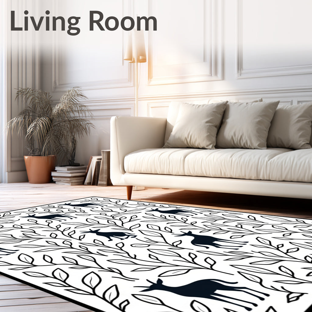 Whimsical Deer Botanical Pattern Rug