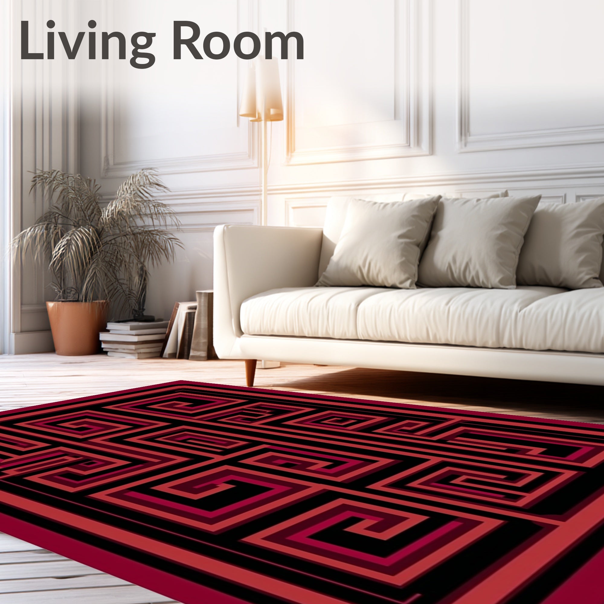 Bold Red Black Maze Pattern Rug