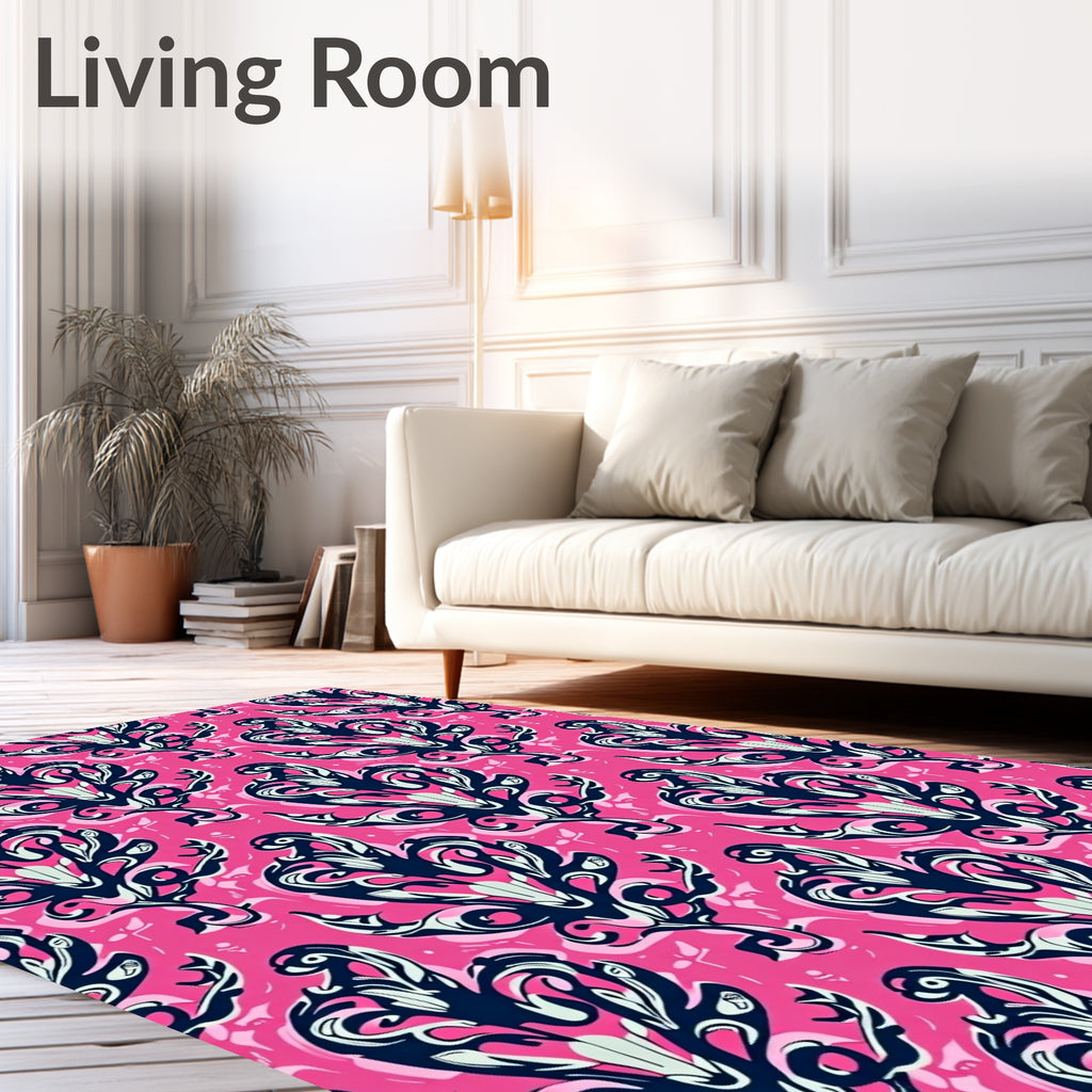 Ornate Pink Navy Floral Design Rug