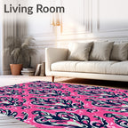 Ornate Pink Navy Floral Design Rug