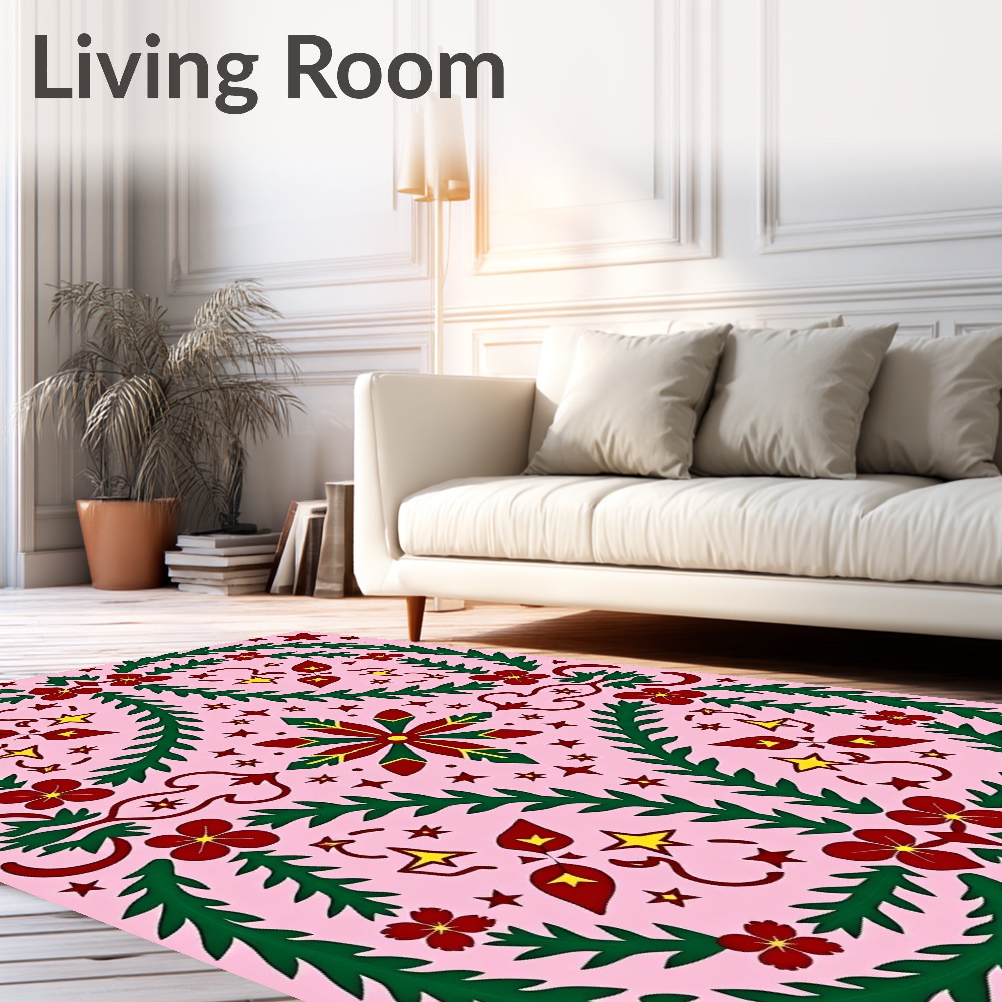 Crimson Green Floral Starburst Pink Rug