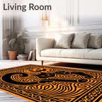 Spooky Black Cat Pumpkin Whimsical Swirls Rug