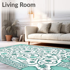 Aqua Floral Vine Medallion Design Rug