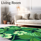 Earthy Green Floral Leaves Pattern Rug