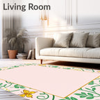 Pink Floral Butterfly Patterned Rug