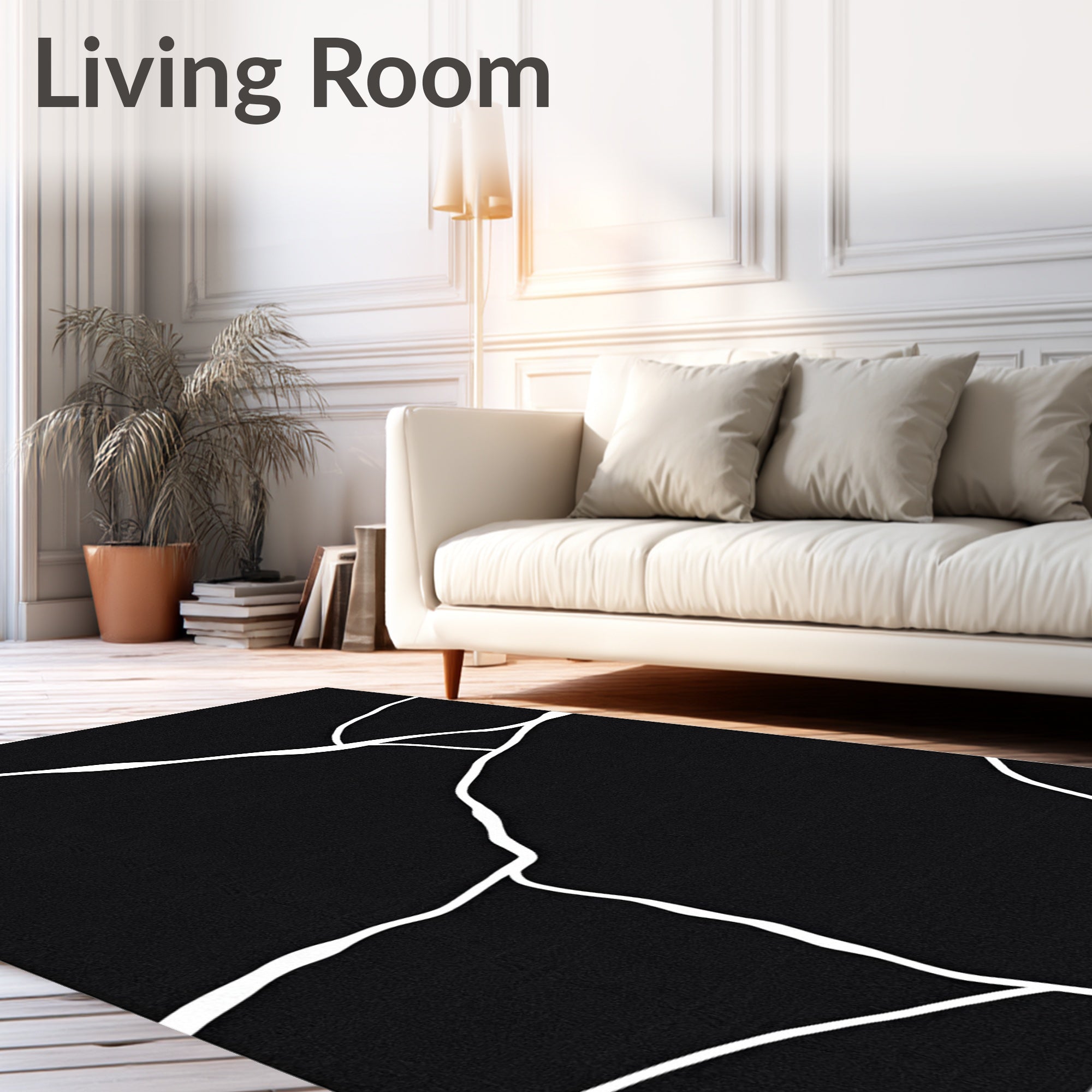 Black White Abstract Crack Pattern Rug
